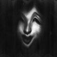 Distorted, black and white image of a woman smiling