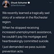 A tweet from Senator Chuck Schumer, Democrat from New York.