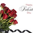 Happy Valentine’s day card- white background with a bouquet of red roses.