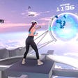 Woman sports in the metaverse with the help of VR glasses