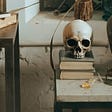 A skull resting on a couple of books
