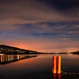 Night over Hallwilersee with Big Dipper, dramatic and colorful