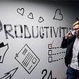 Productivity image with man on cell phone