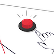 Hand with outstretched index finger pointing at flashing red button.