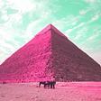 A pyramid with a pink filter.