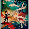A vintage poster of a magician performing an illusion.
