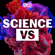 Graphic with Science Vs in white letters and geometric shapes.
