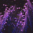 Abstract image of a web of purple dots floating in a dark space