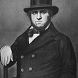a drawing of Benjamin Day with a top hat and coat