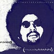 The cover art for Silentintroduction by Moodymann. The image is a high-contrast print of Moodymann in navy blue and white.