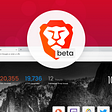 Brave Browser beta new tab page, showing 20,000+ ads have been blocked and 12 hours have been saved