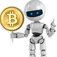 Robot holding bitcoin