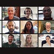 Screen of multiple work colleagues on video call