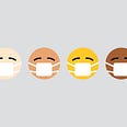 Four emoji faces wearing face masks