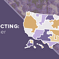 Purple and yellow map of the U.S. with the text Redistricting: An Explainer.