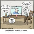 Cartoon about COVID19 bringing back the TV dinner by Andy Anderson