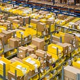 Storage full of boxes on shelfs.