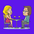 Cartoon of a man and woman on a date for How To Ask Better First Date Questions