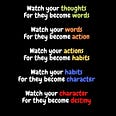 Quote — “Watch your thoughts, they become your words; watch your words, they become your actions; watch your actions, they become your habits; watch your habits, they become your character; watch your character, it becomes your destiny.”
 
 ― Lao Tzu