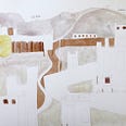 Rough watercolor/drawing of an Israeli landscape in progress by Carol Es. Only some brown, yellow and pencil.