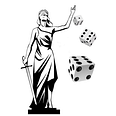 Lady Justice tossing 3 gambling dice