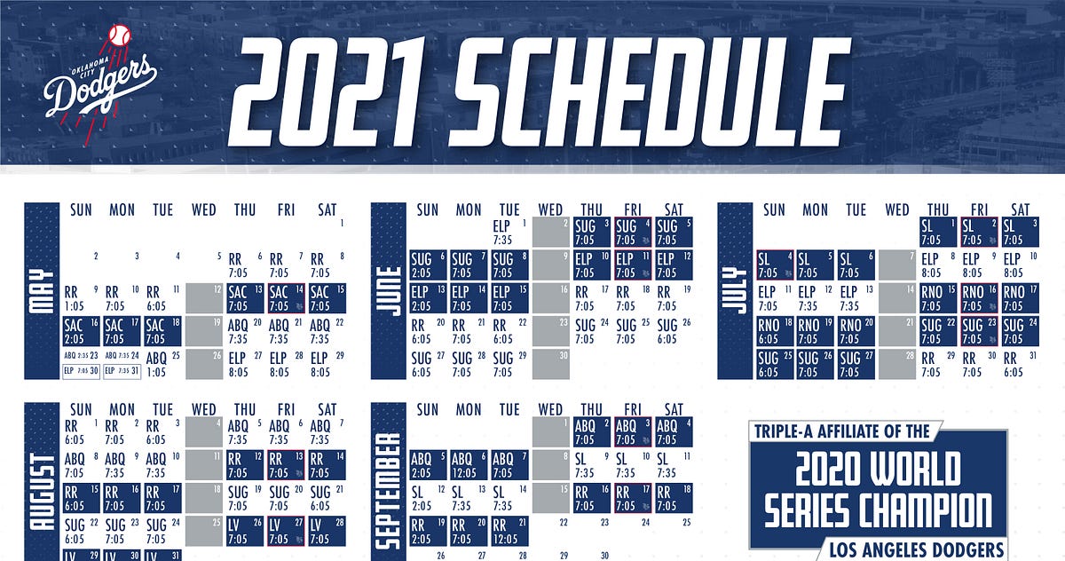 2021 Schedule Update OKC Dodgers to Now Take Field Starting in May