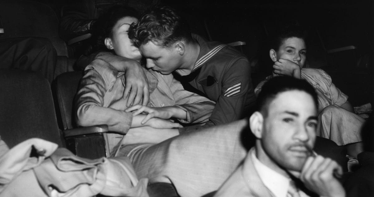Infrared photos of 1940s movie audiences are a candid study of American