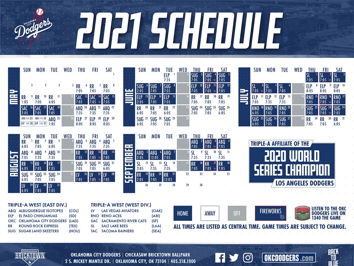 Okc Dodgers Schedule 2022 2021 Schedule Update: Okc Dodgers To Now Take Field Starting In May | By  Lisa Johnson | Beyond The Bricks | Medium