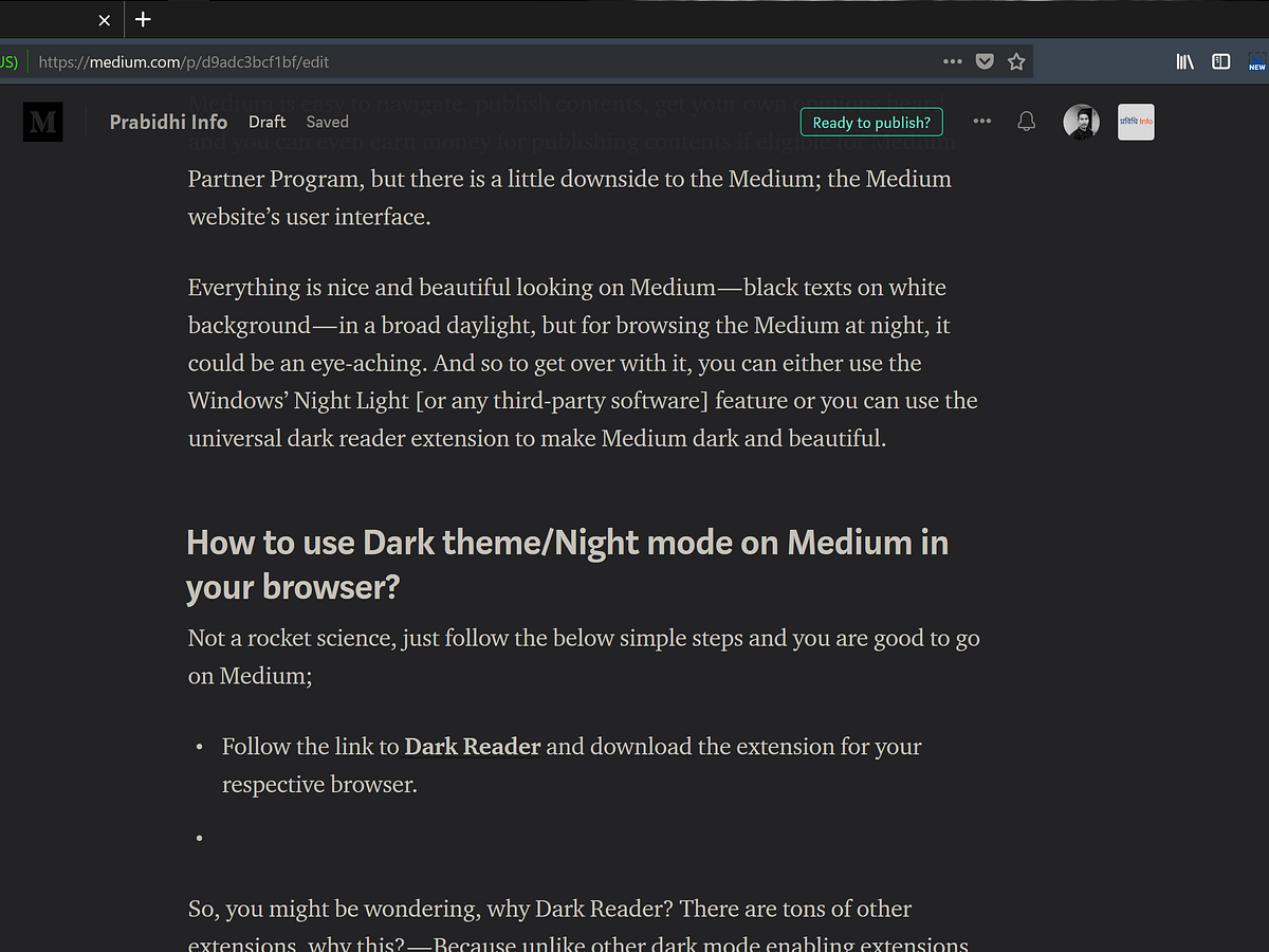 How To Get Dark Night Mode On Medium In Your Browser By Mahesh Shrestha Prabidhi Info Medium