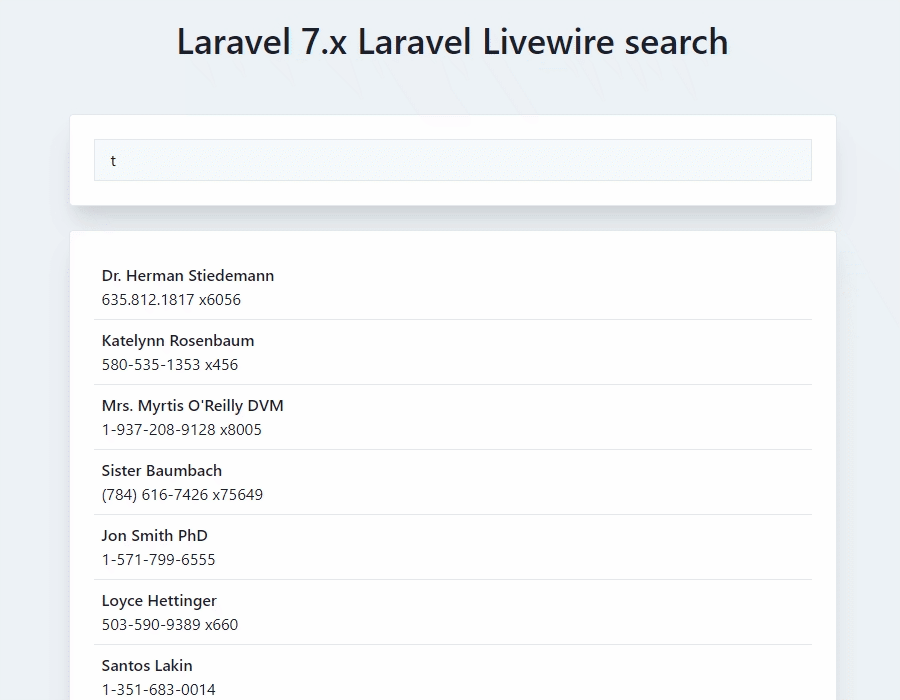 Laravel 7.x Livewire search