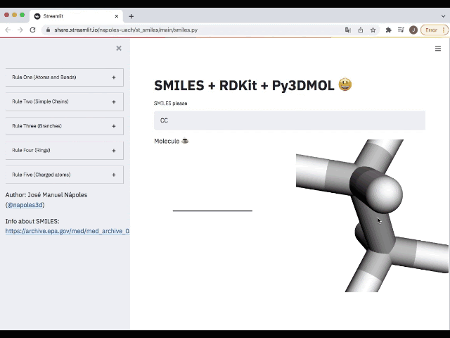 Molecular visualization in Streamlit using RDKit and Py3DMol