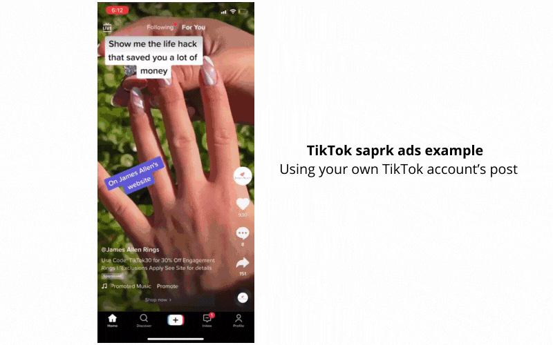 TikTok spark ads example — using your own TikTok account’s post