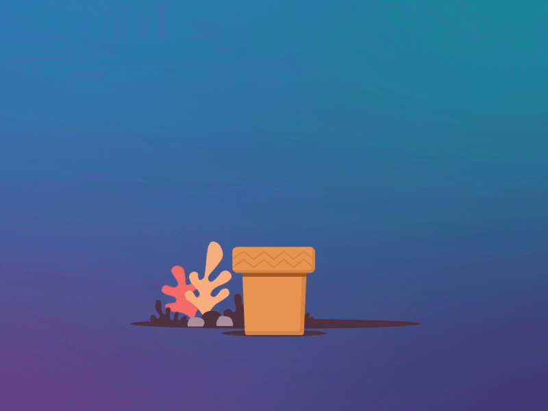 GIF of Cal underwater growing out of a pot into his full colorful self — representing a flower.