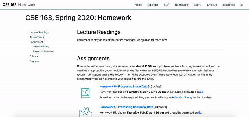 Demo of side nav end product on Homework page