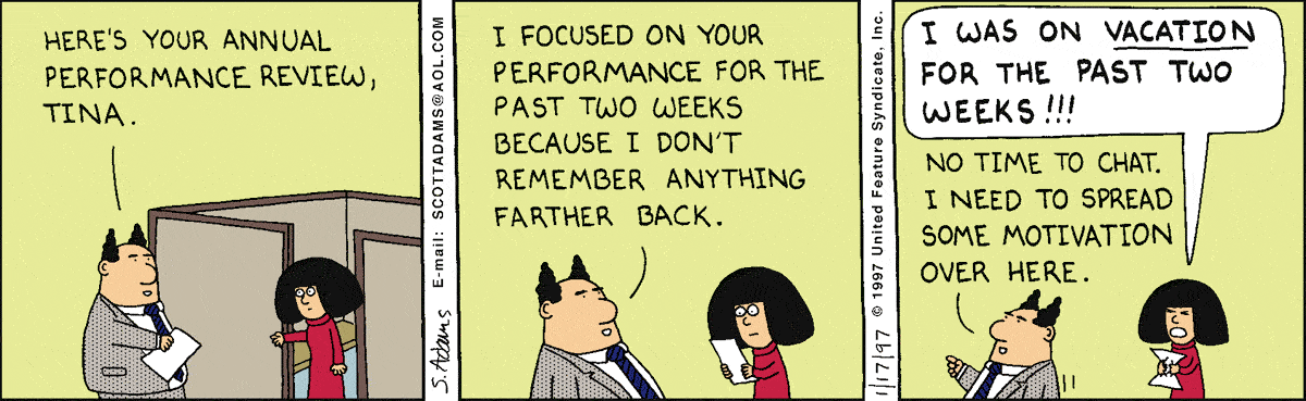 Dilbert comic about performance reviews.