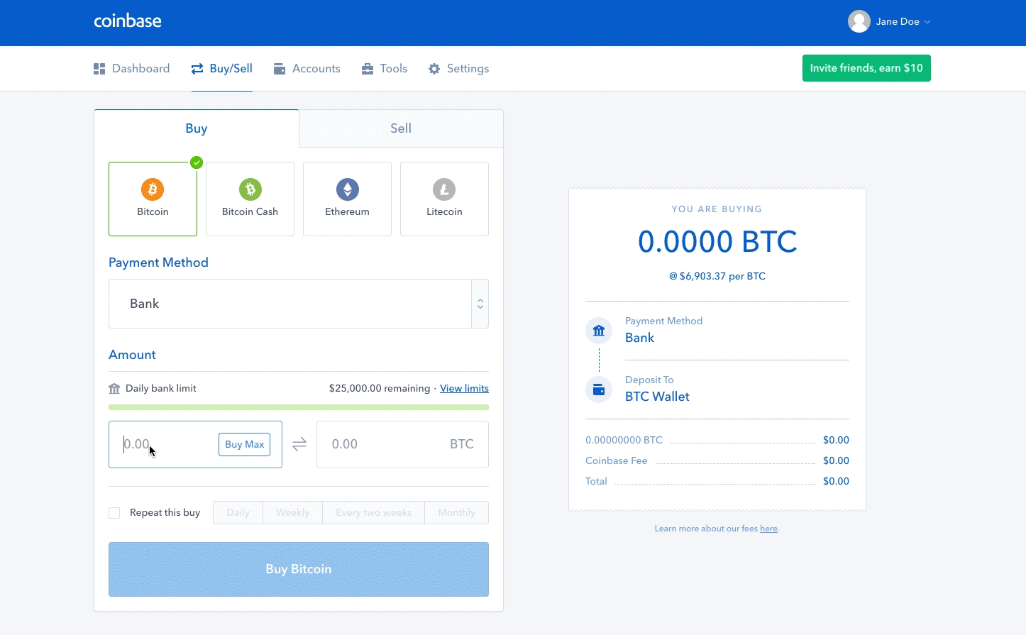 bitcoin buy limit coinbase