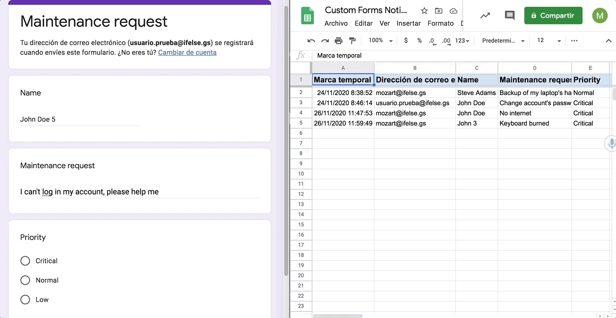 Custom Forms Notifications. Checking your answer’s sheet to verify