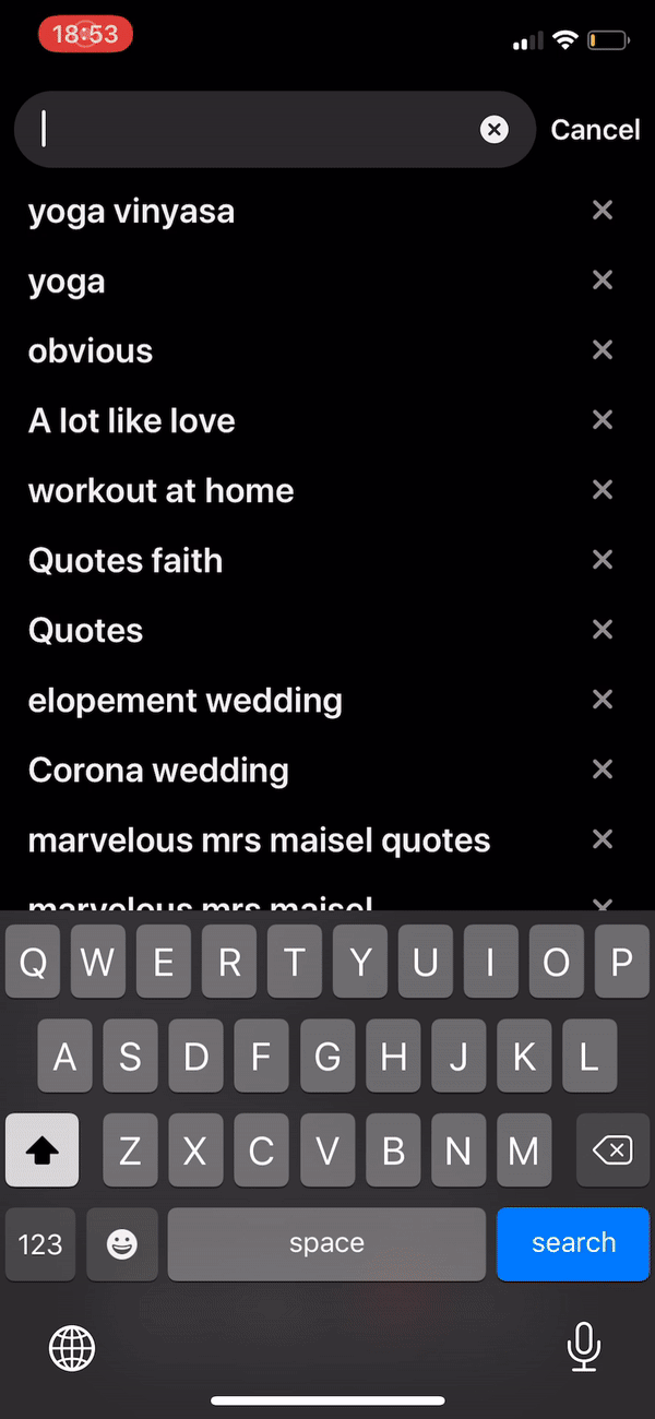 Animated screen of Pinterest search navigation