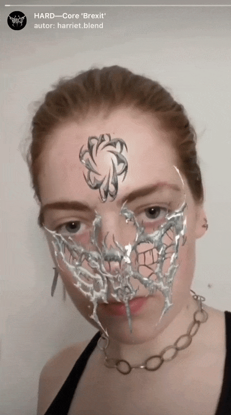 The Hard–Core “brexit” filter: virtual metal shown on a moving face.