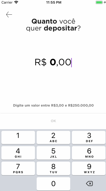 Gif mostra o app clonado navegando pelo fluxo de criação de código de barras de um boleto