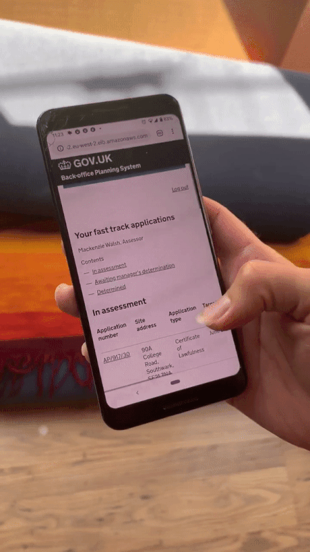 A gif of using the tabbed lists on a mobile. The user has to horizontally and vertically scroll to find out information.