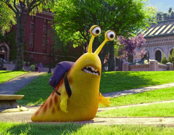 an animated slug trying to run but moving very slowly