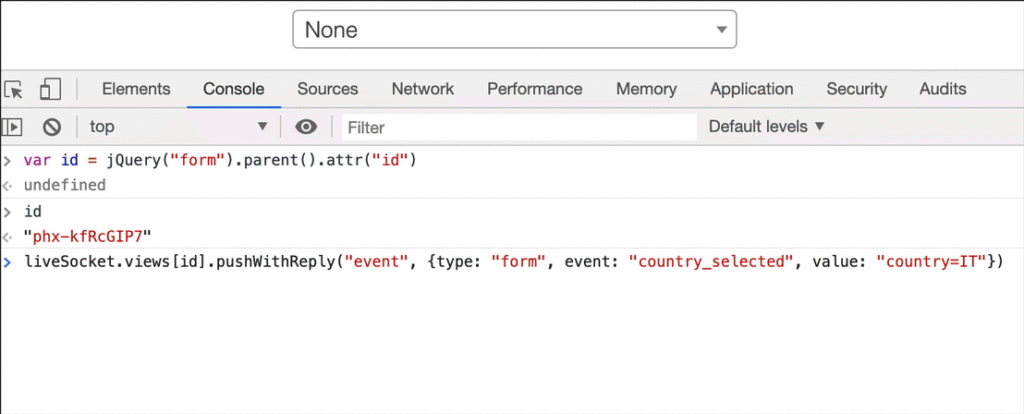 pushWithReply() sends an event to the server