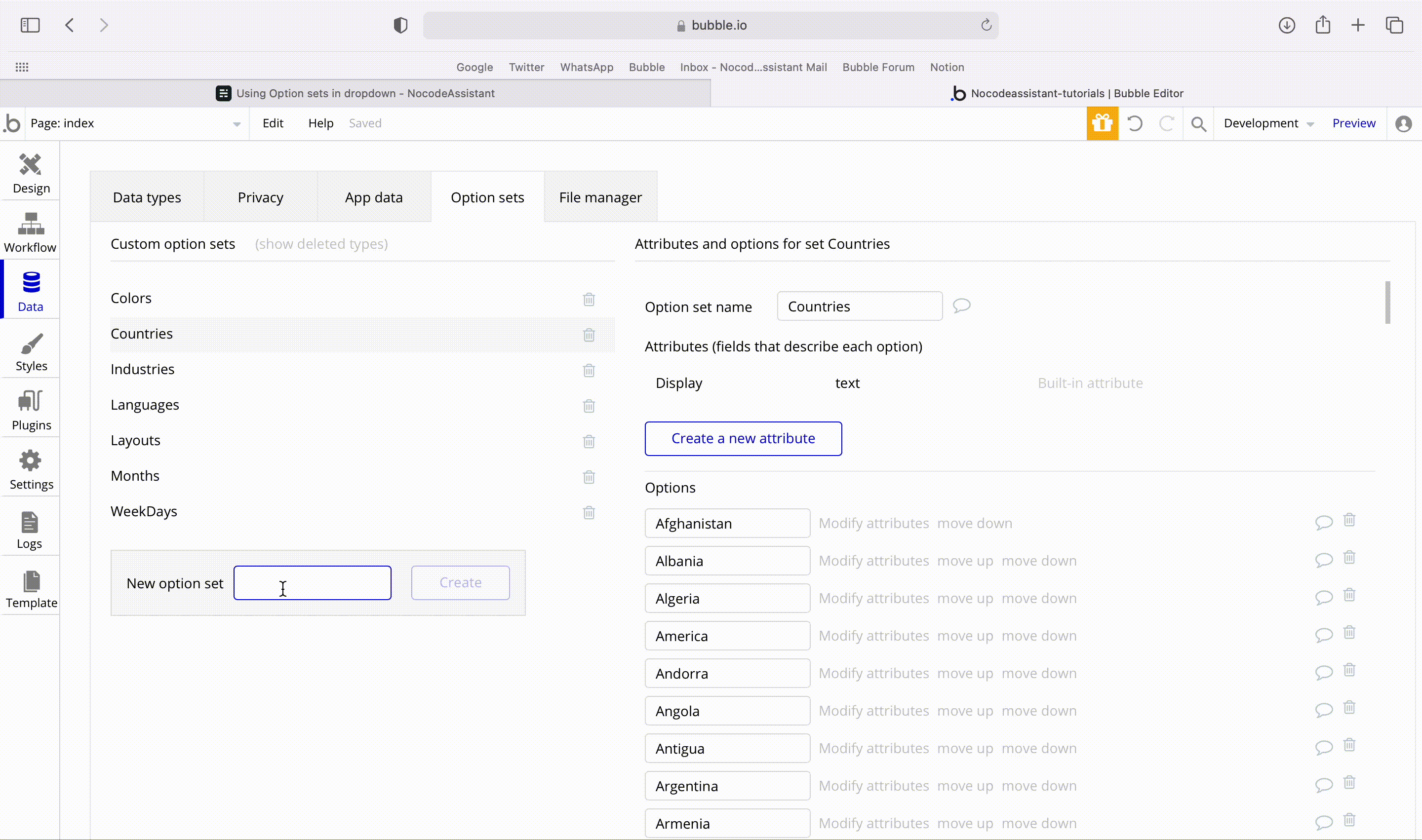 Option set create define in bubble.io