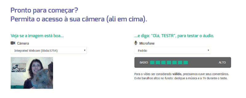 Animação mostrando o preview da webcam