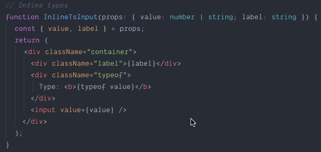 Gif of hovering over variables to see types