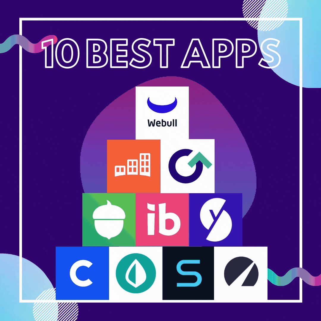 A gif created in Canva showing the top 10 personal finance apps in a pyramid and a header reading, “10 BEST APPS.”