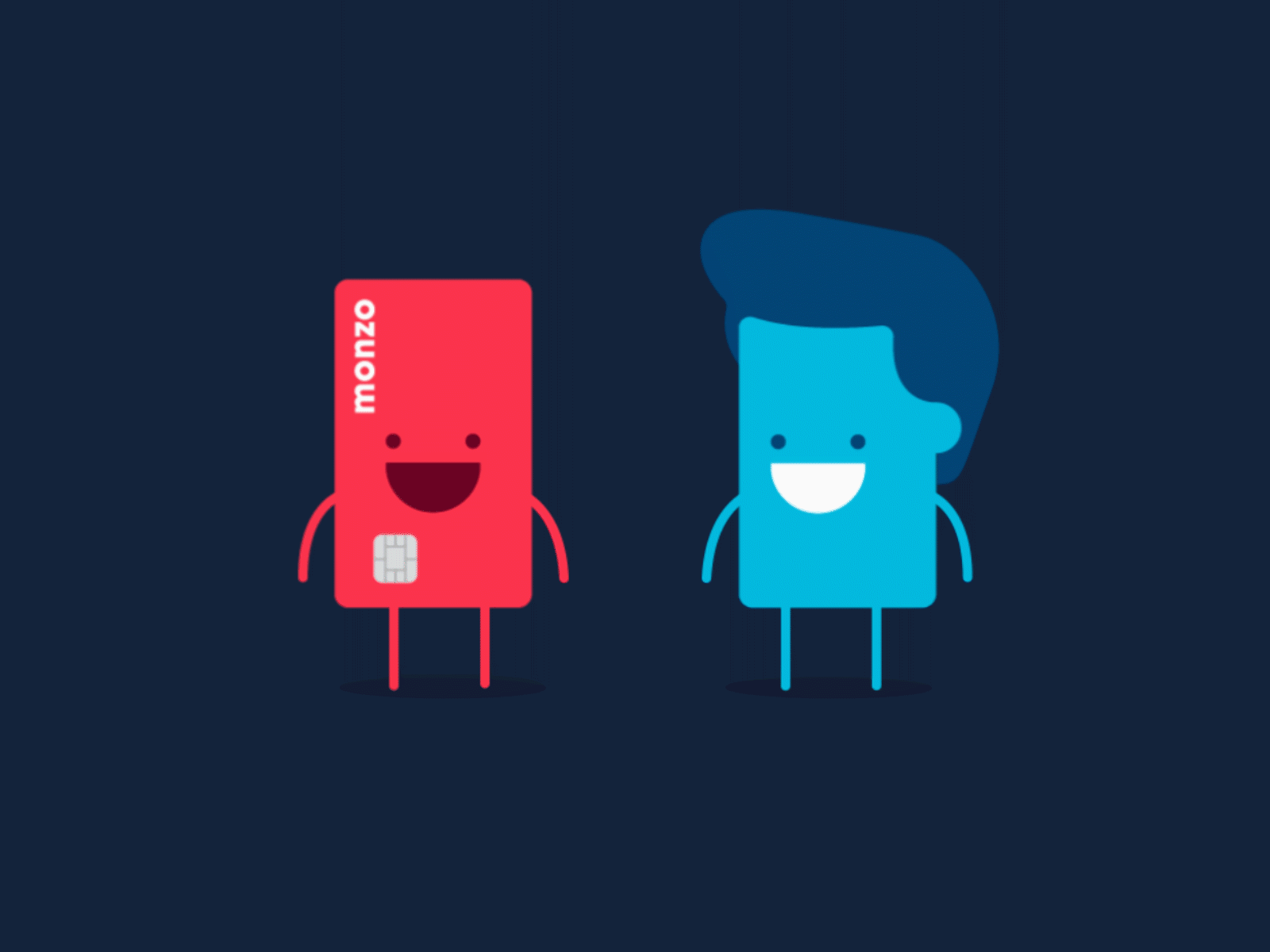 An animated GIF for Monzo, showing two cartoon bank cards giving a hi-five