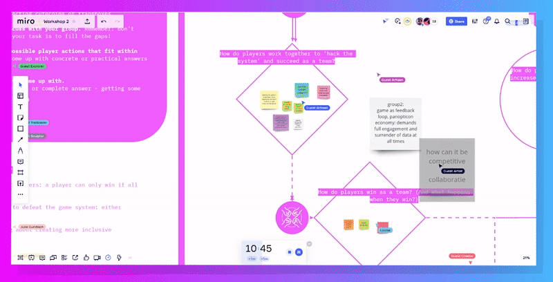 Workshop’s screen recording of a session on Miro’s whiteboard tool.
