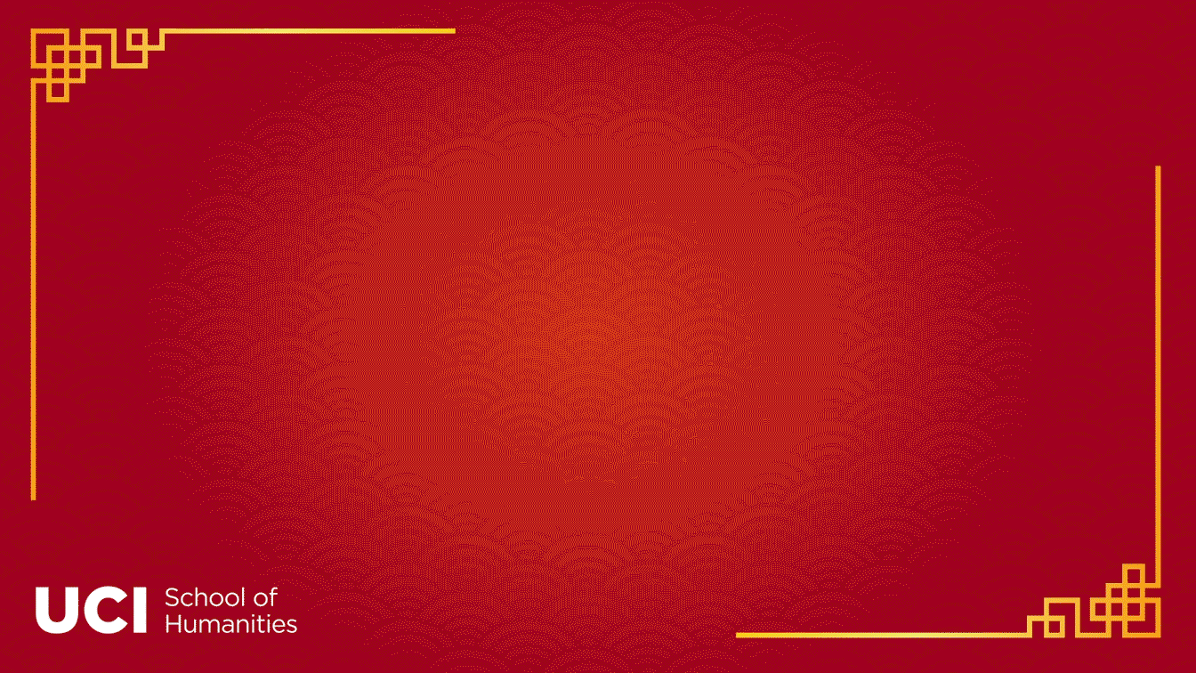 A red GIF with 2021 spelled out in gold drawings of food, an ox, red envelopes & firecrackers sliding upwards with fireworks